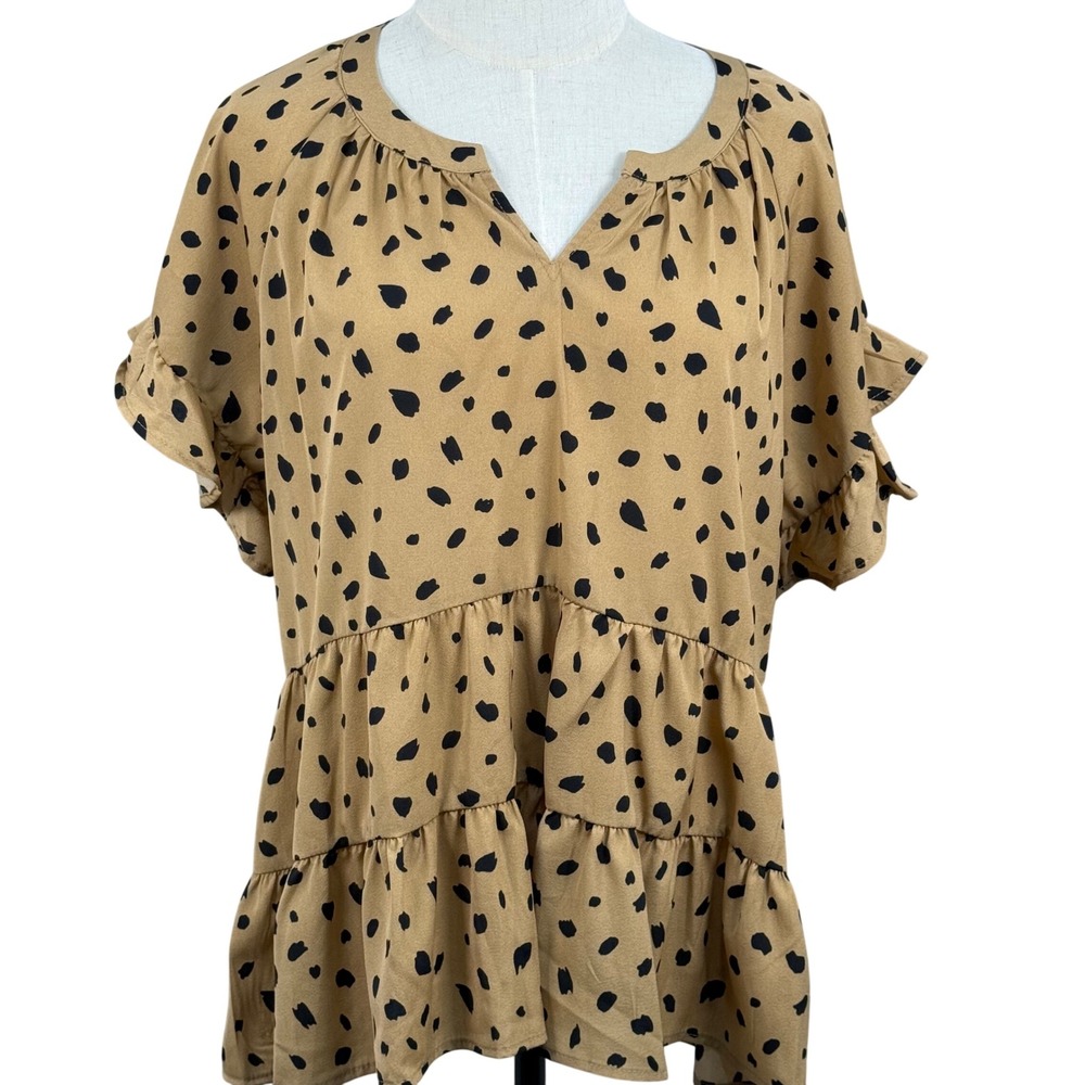 Oversized Small Babydoll Tunic Animal Cheetah Print Tiered Ruffle Boho‎ Peplum